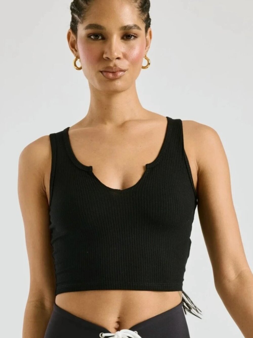 {Year of Ours} Cropped Notch Ribbed Tank | Black ~ Size Small